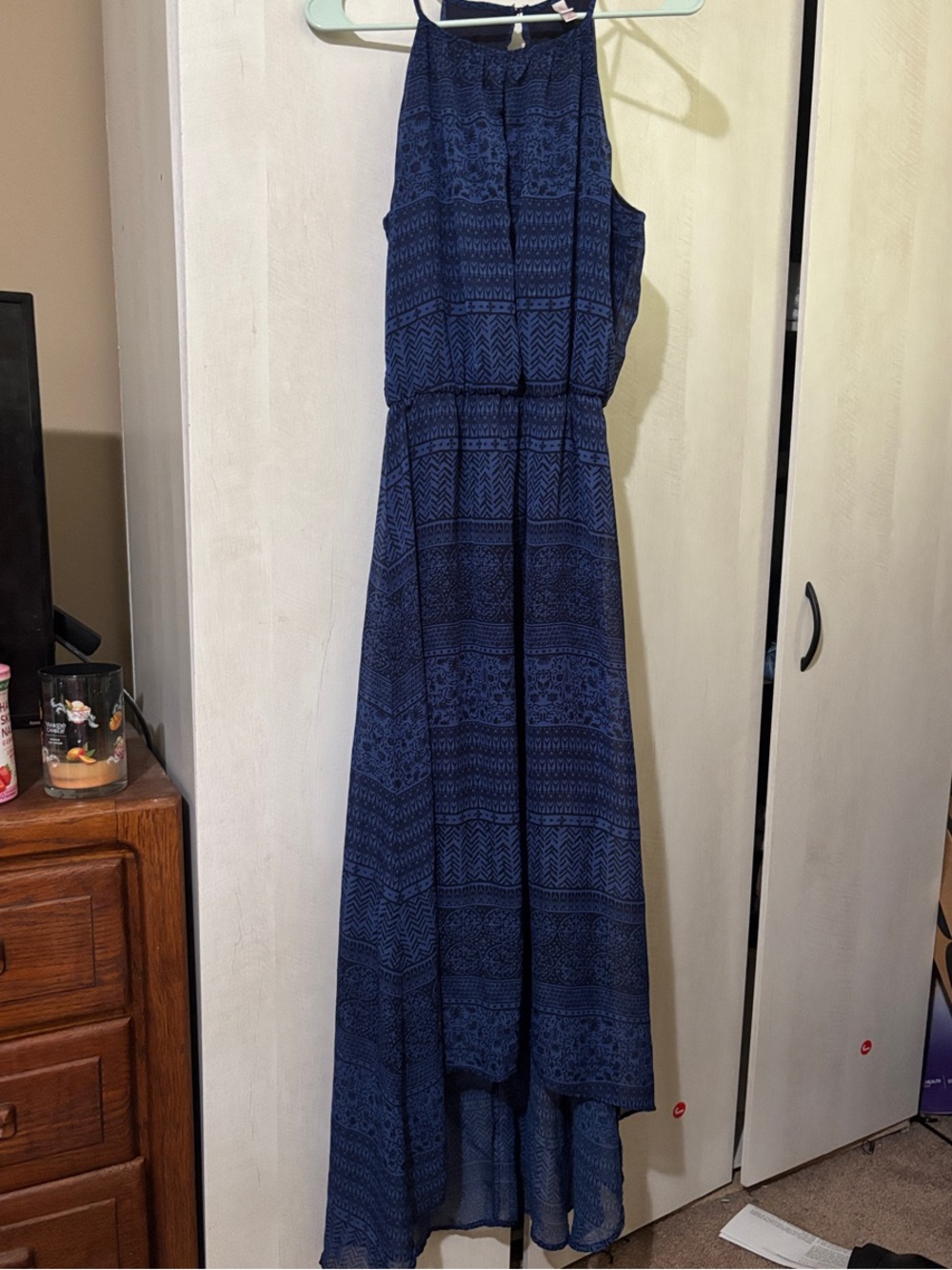 Xhilaration Navy Patterned High-Low Maxi Dress